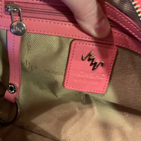 Monsac Original vintage pink 2 handle zip footed leather mini satchel bag EUC - Picture 4 of 15